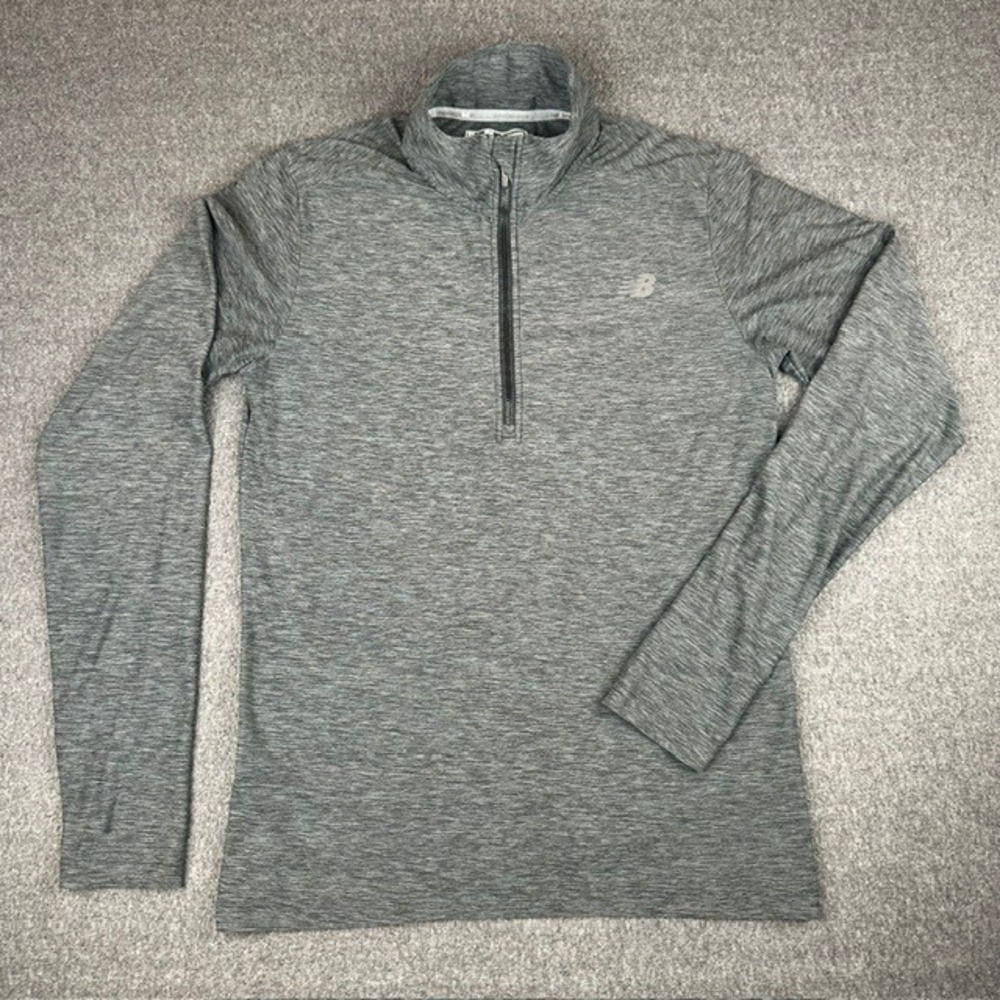 New Balance NB Dry Mens Small Gray Heather Quarter Zip Pullover Long Sleeve Top